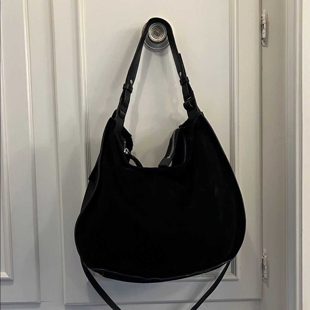 AllSaints Black Suede Shoulder Bag
